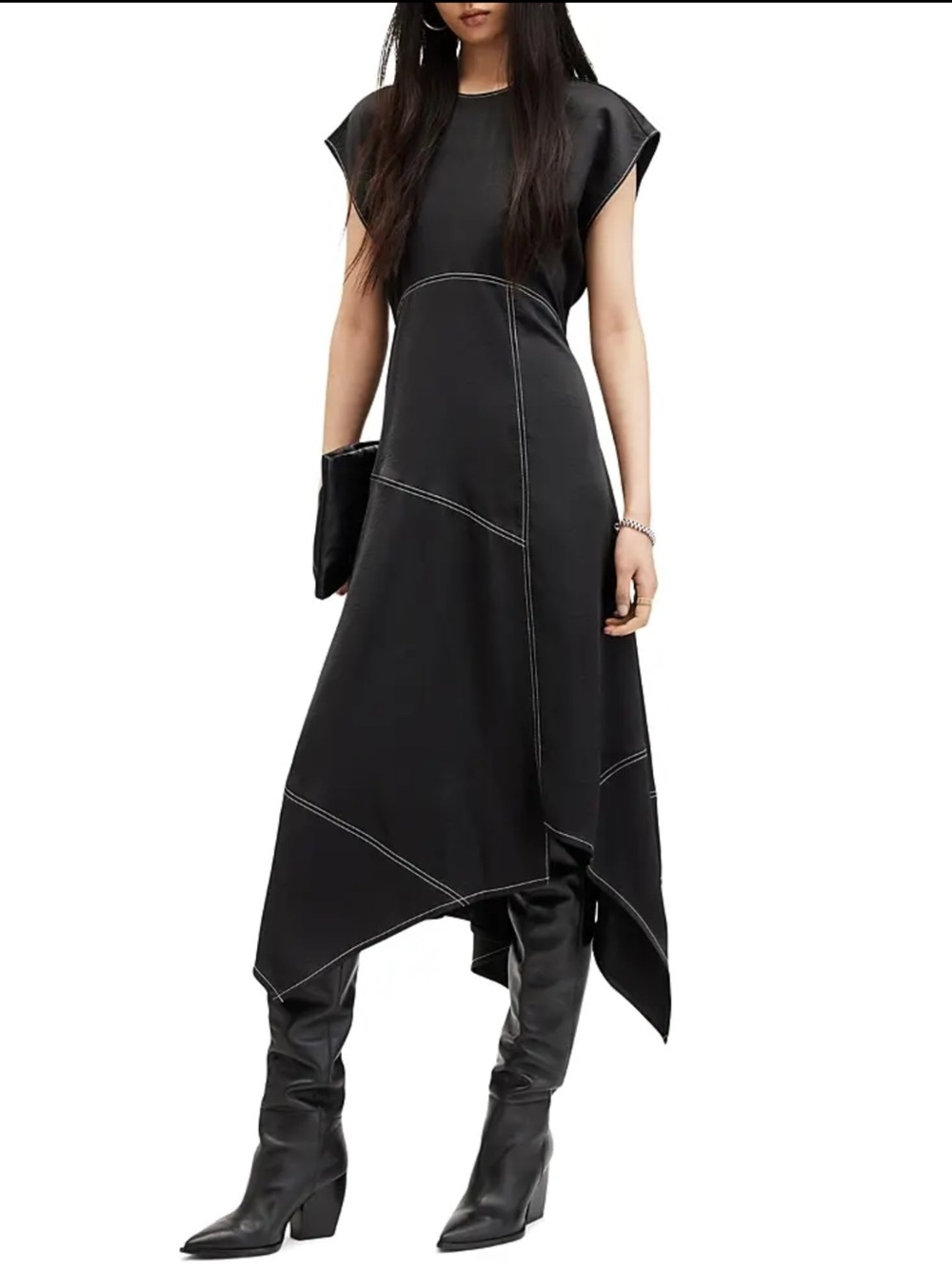 All Saints Agnes cap sleeve handkerchief, hem dress black